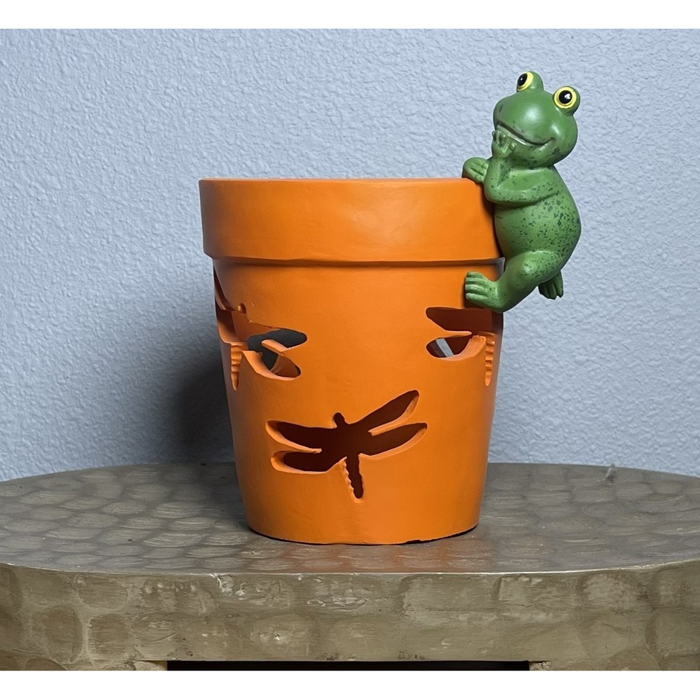 Pink Zebra Playful Planter Frog Accent Shade Dragonfly Garden Decor NIB